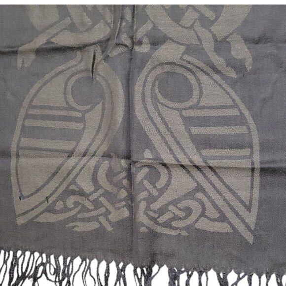 Patrick Francis Celtic Knot Scarf 100% Pashmina 70" Charcoal Gray Book of Kells - Picture 9 of 16